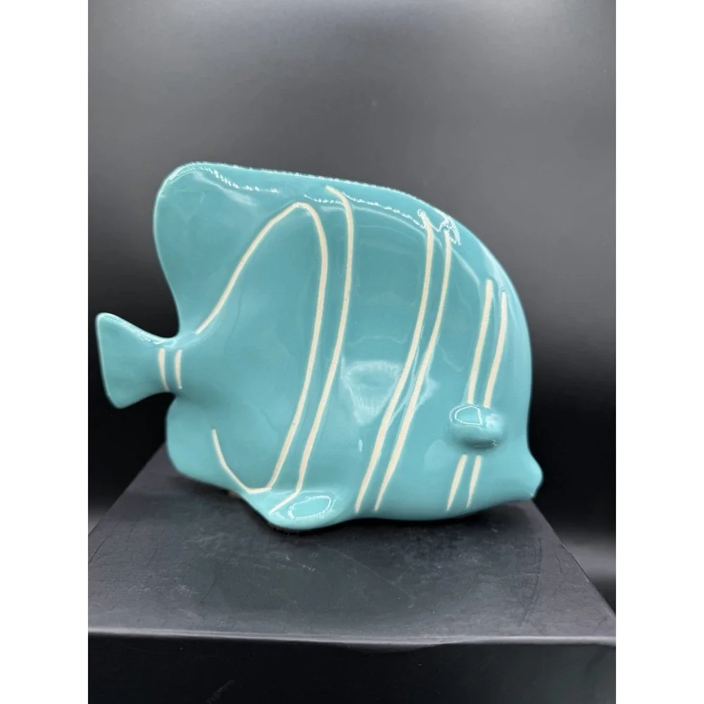 🐠💎 Mid‑Century California Studio Pottery Turquoise Angelfish Figurine 💎🐠